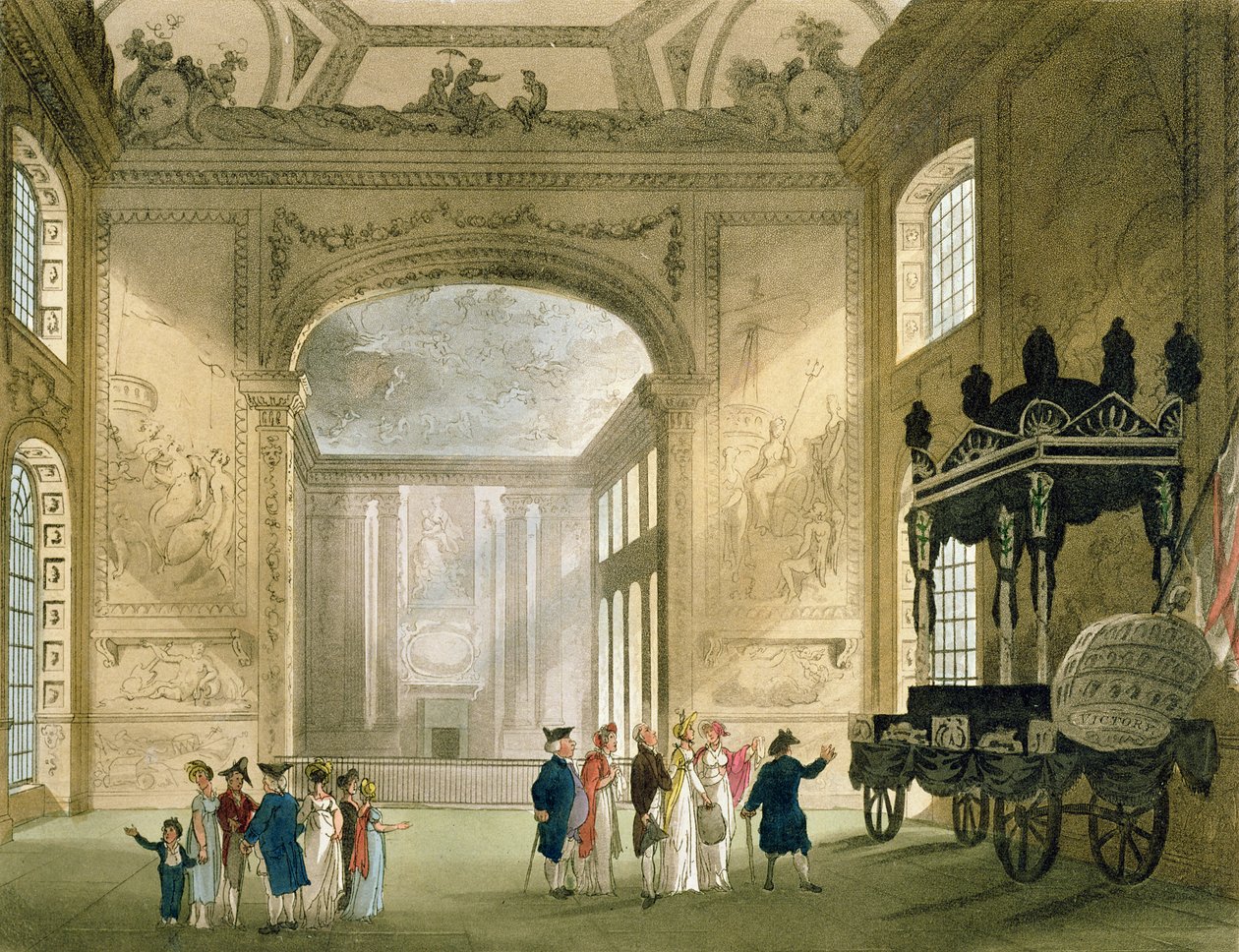 Szpital Greenwich z Mikrokosmosu Londynu Ackermanna (druk) autorstwa Pugin and Rowlandson