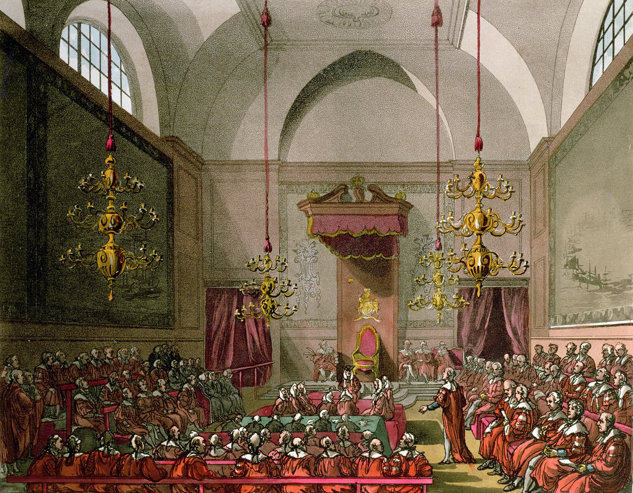 Izba Lordów z „Mikrokosmosu Londynu” Ackermanna autorstwa Pugin and Rowlandson
