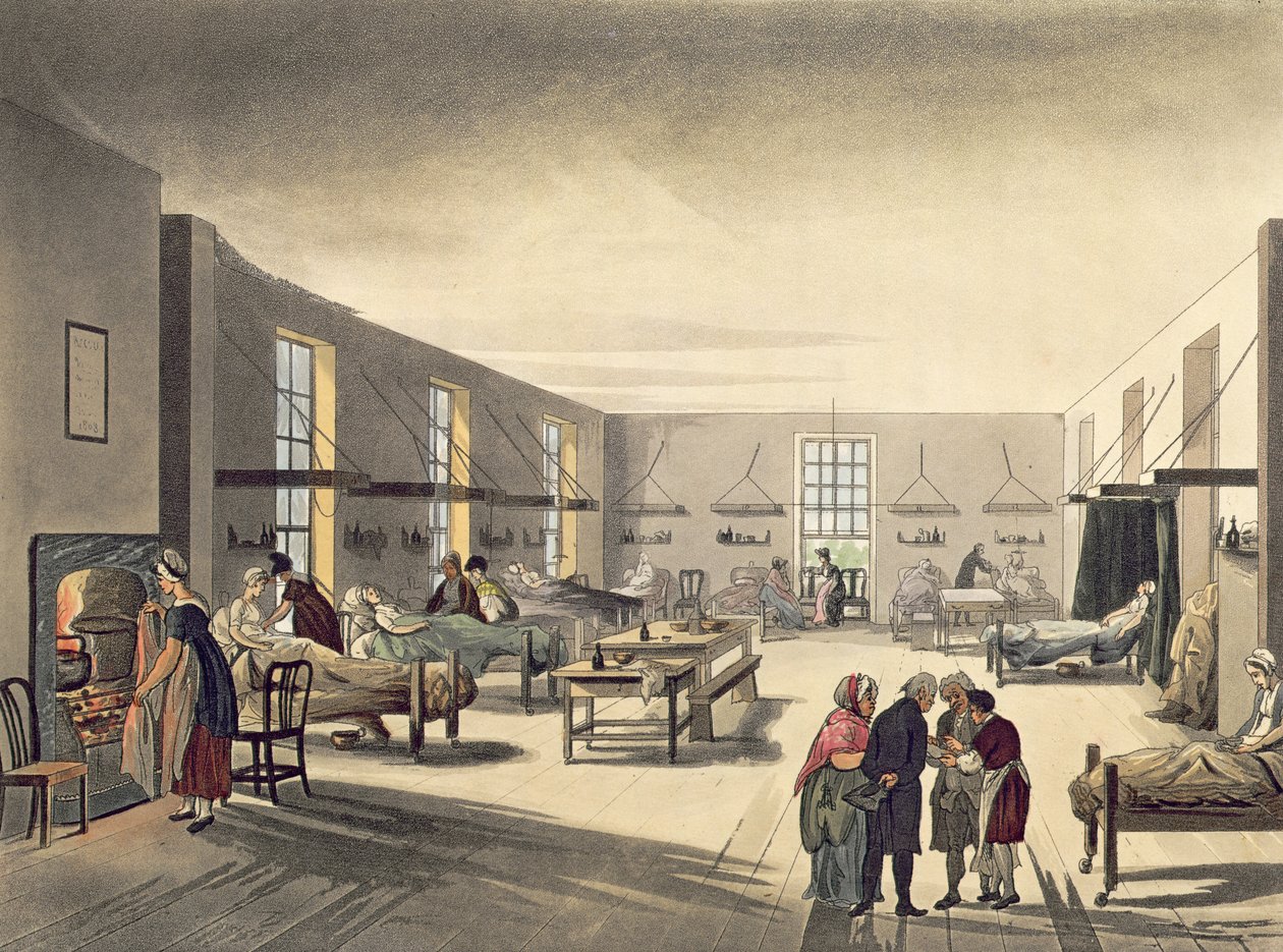 Szpital Middlesex z „Mikrokosmosu Londynu” Ackermanna autorstwa Pugin and Rowlandson