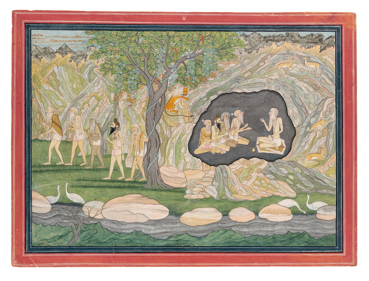 Pięciu Siddhów udaje się w góry Kailasha, ok. 1820 (nieprzezroczysta toaleta na papierze) autorstwa Purkhu