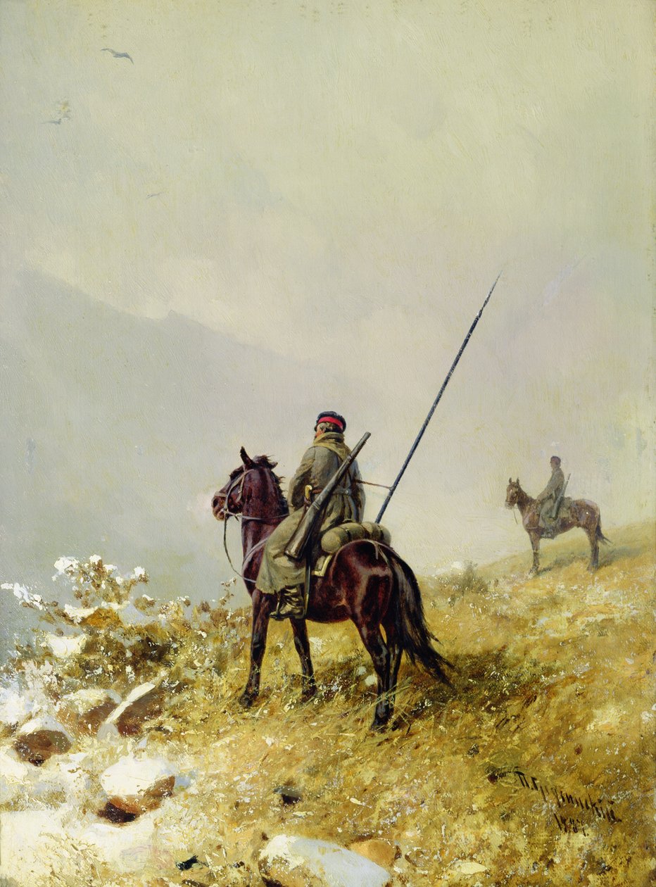 Patrulis, 1887 (aliejus ant kartono)poli autorstwa Pyotr Nikolayevich Grusinsky