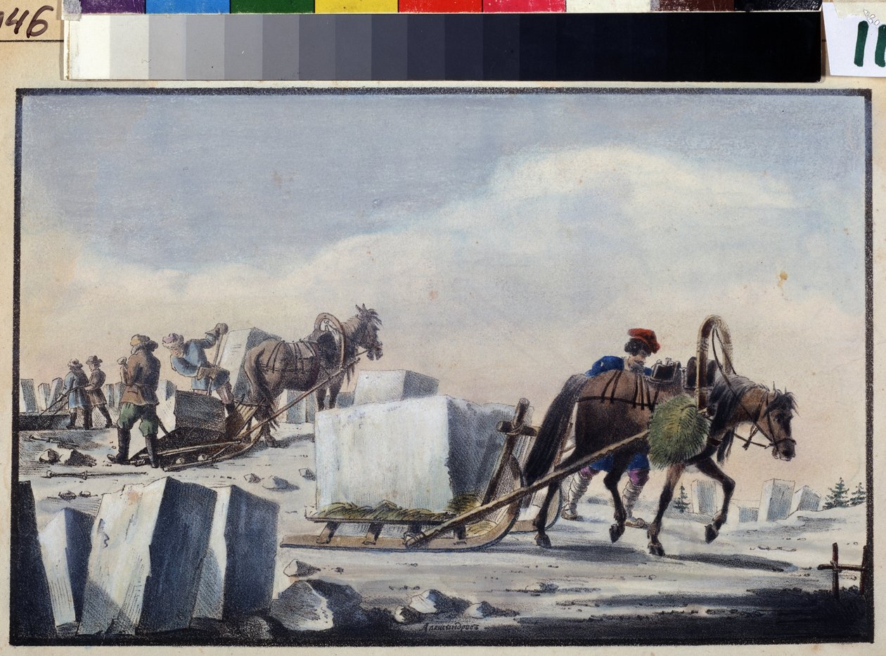 Łupanie lodu. Obraz Piotra Aleksandrowicza Aleksandrowa (1794-?). Akwarela i tusz na papierze autorstwa Pyotr Alexandrovich Alexandrov