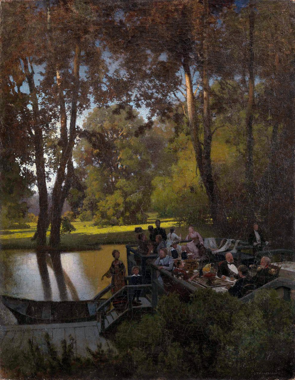 ""Dejeuner au parc"" (Obiad w parku) Peinture de Pyotr Alexandrovich Sukhodolsky (Soukhodolsky) (1835-1903) Olej na płótnie Wymiary 61,5x48 cm Kolekcja prywatna autorstwa Pyotr Alexandrovich Sukhodolsky