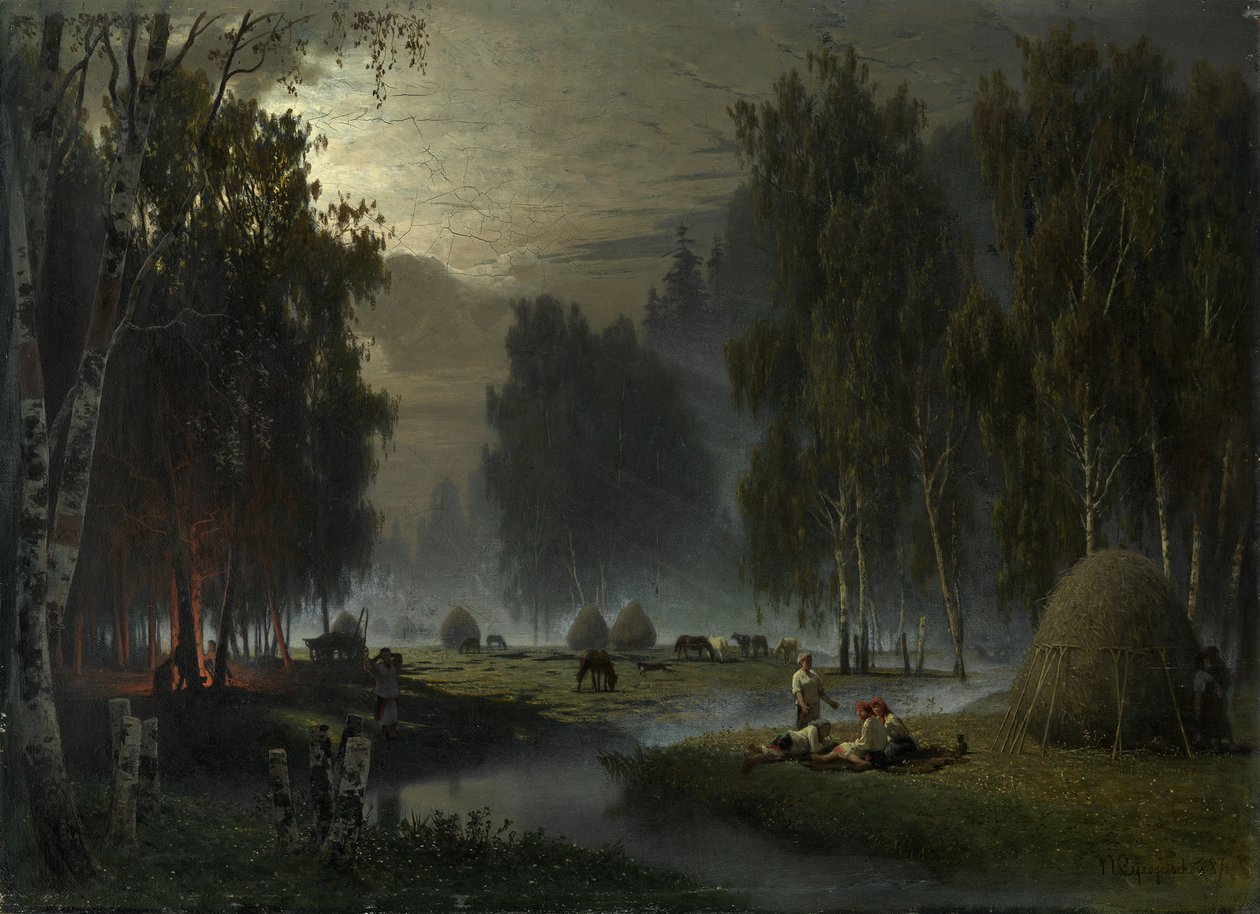 Sianokosy. Wieczorny odpoczynek autorstwa Pyotr Alexandrovich Sukhodolsky