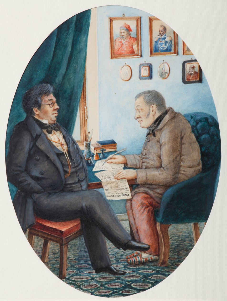 Faddey Venediktovich Bulgarin i Nikolay Ivanovich Grech, 1849 autorstwa Pyotr Andreyevich Karatygin
