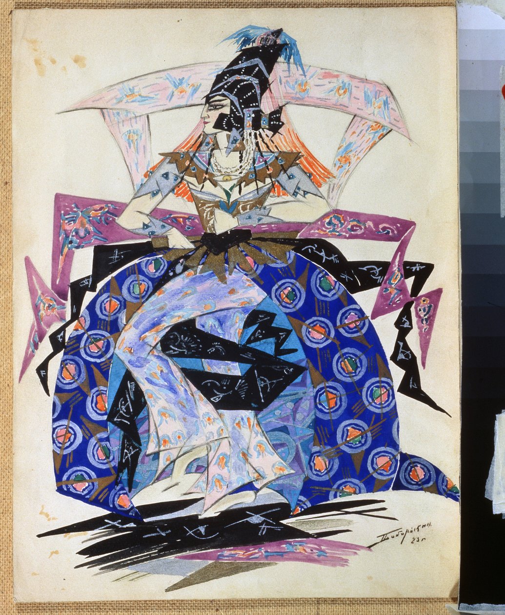 Projekt kostiumu do baletu „Pietruszka” Igora Strawińskiego (1882-1971) (Projekt kostiumu do baletu Pietruszka I. Strawińskiego). Rysunek Piotra Boborykina (Piotra Boborykina) (1836-1921). Akwarela i ołówek na papierze, 35,6 x 26,5 cm autorstwa Pyotr Boborykin