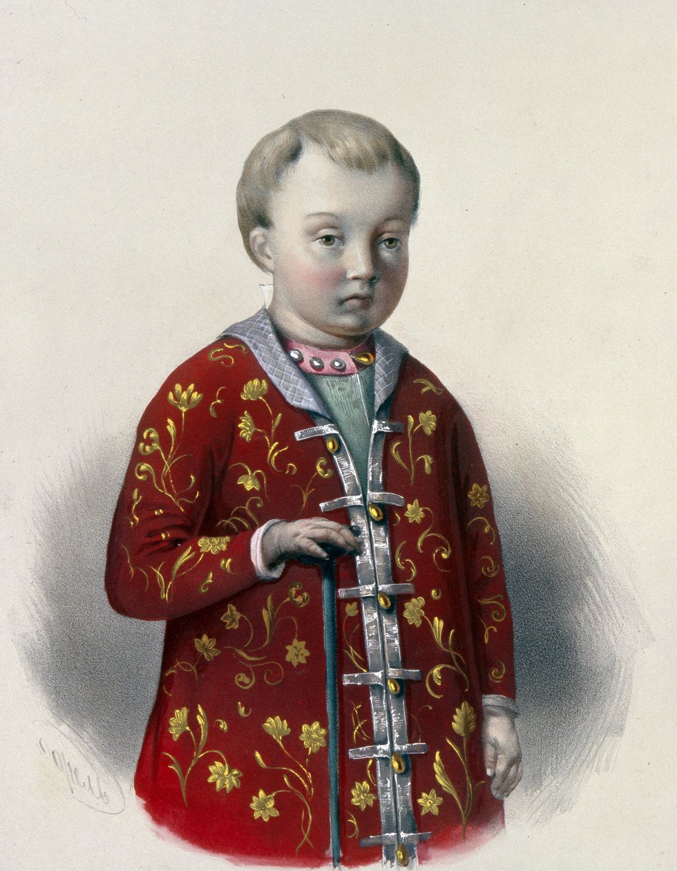 Wielki książę Rosji Dymitr Aleksiejewicz (1648-1649) (Carewicz Dymitr Aleksiejewicz Rosji). Praca Piotra Fiodorowicza Borela (1829-1898), litografia ok. 1860 r. XIX-wieczna sztuka rosyjska, neoklasycyzm. Rosyjska Biblioteka Państwowa, Moskwa. autorstwa Pyotr Fyodorovich Borel