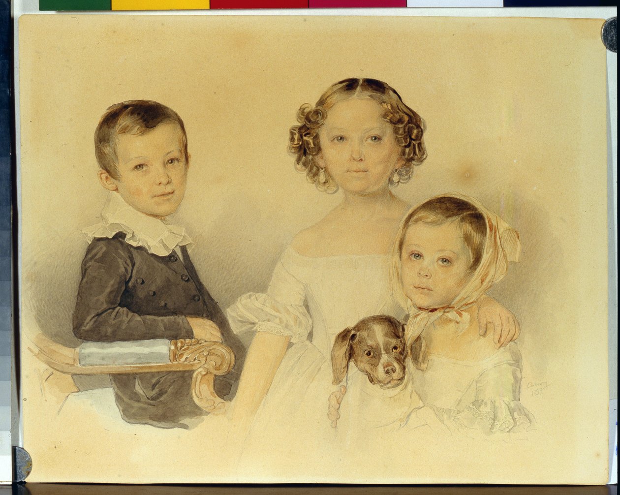 Portret dzieci Lanskoy. Praca Piotra (Piotra) Fiodorowicza Sokolova (Pierre Sokolov) (1791-1848), akwarela na tekturze autorstwa Pyotr Fyodorovich Sokolov