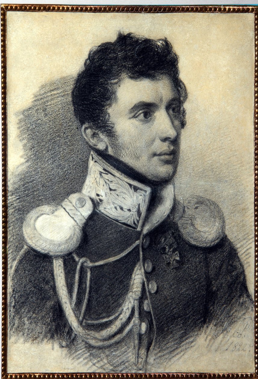 Portret dekabrysty (lub dekabrysty) Nikity Muravyova (1797-1843). (Portret dekabrysty N.Muravyova). Praca Piotra (Piotra) Fiodorowicza Sokołowa (Pierre Sokołowa) (1791-1848), ołówek i pastel na tekturze, 1822. Sztuka rosyjska, XIX w., romantyzm. A.P autorstwa Pyotr Fyodorovich Sokolov