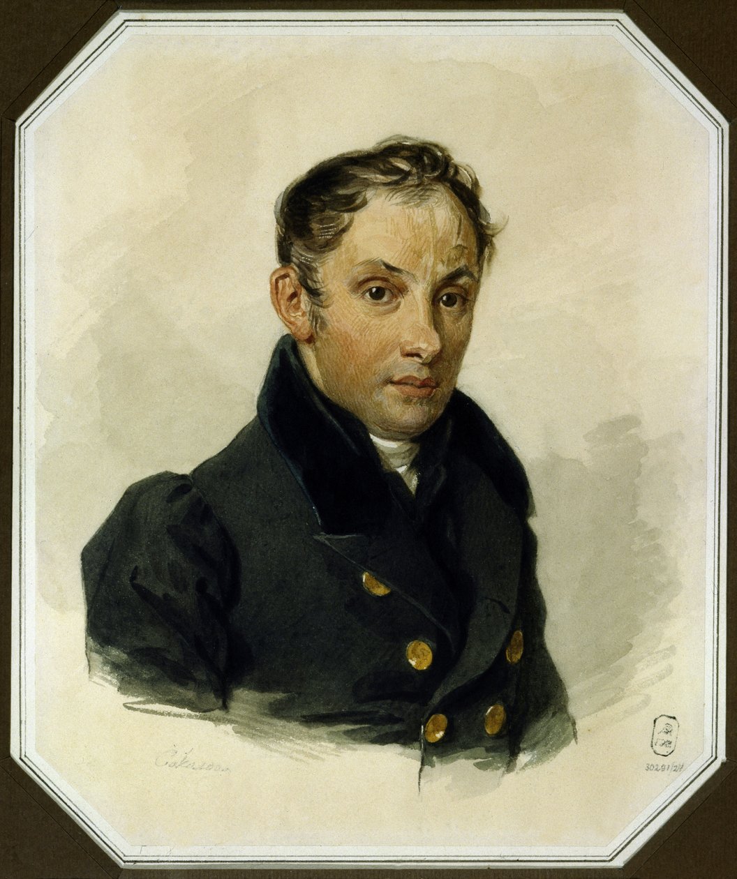 Portret poety Wasilija Żukowskiego (1783-1852) (Wasilij Żukowski) - Dzieło Piotra Fiodorowicza Sokołowa (1791-1848) akwarela na papierze (17x14 cm), ok. 1820 - Muzeum Pamięci A. Puszkina, Sankt Petersburg (Rosja) autorstwa Pyotr Fyodorovich Sokolov
