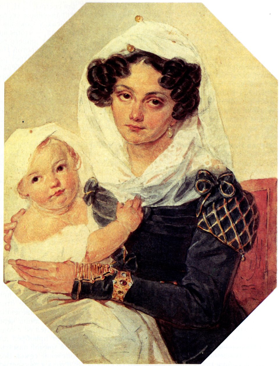 Portret hrabiny Marii N. Volkonskaya 1805-1863 z synem Nikołajem, 1826 autorstwa Pyotr Fyodorovich Sokolov