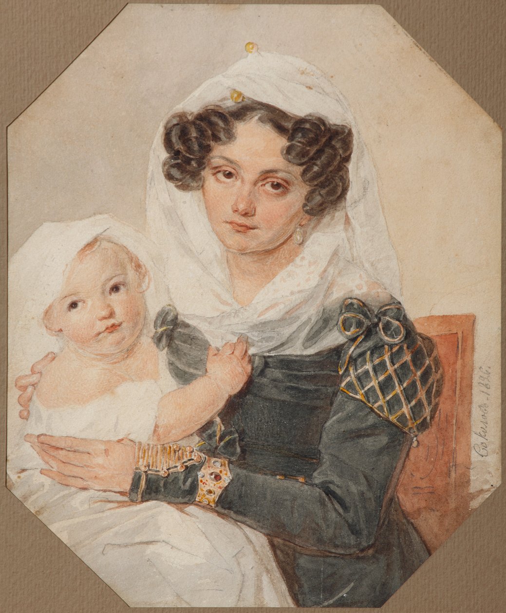 Portret hrabiny Marii Nikołajewnej Wołkońskiej 1805-1863 z synem Nikołajem, 1826 autorstwa Pyotr Fyodorovich Sokolov