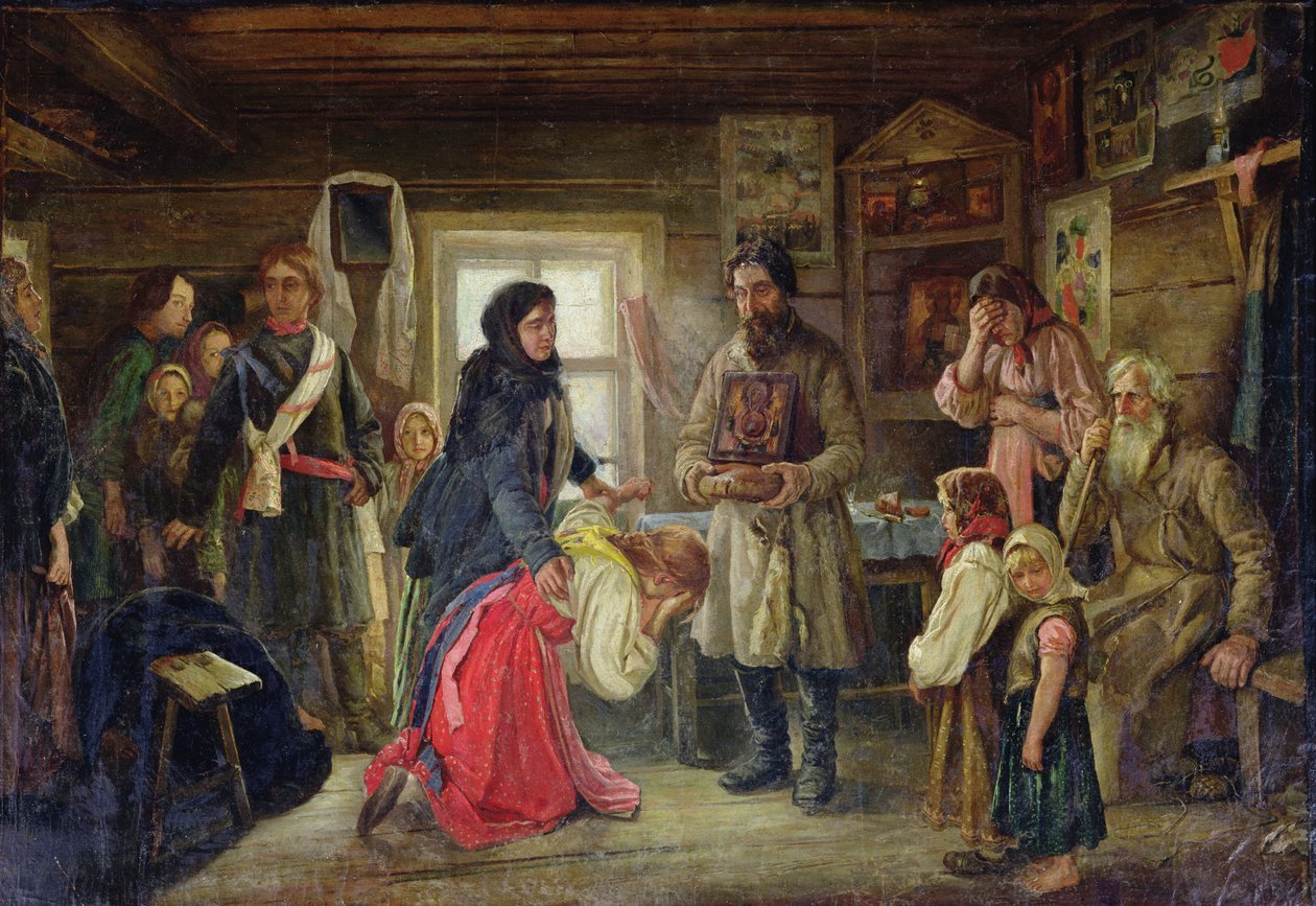 Przed ślubem, ok. 1900 (olej na płótnie) autorstwa Pyotr Ivanovich Tselebrovski