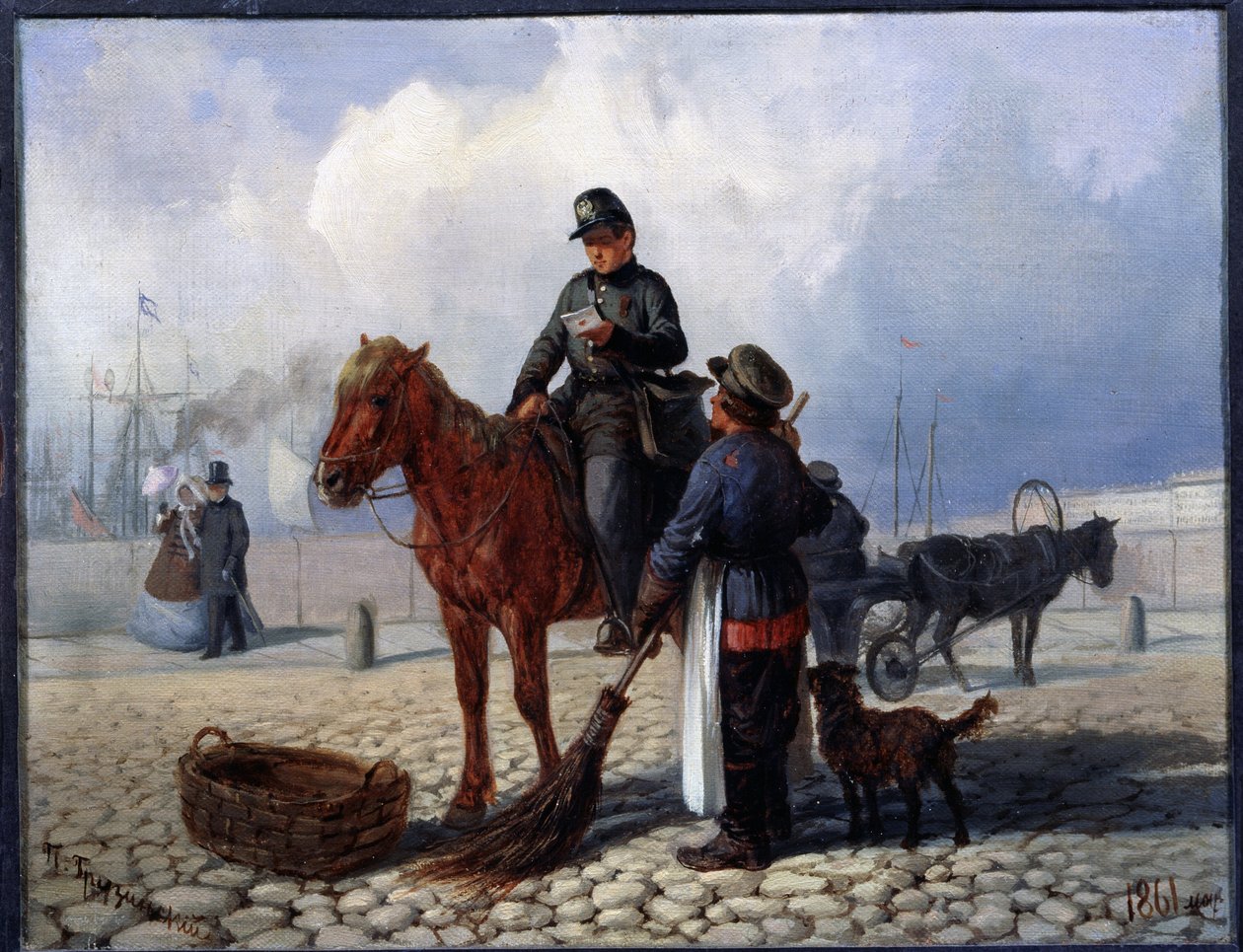 Listonosz (Listonosz). Obraz Piotra Nikołajewicza Grusinskiego (1837-1892), olej na płótnie autorstwa Pyotr Nikolayevich Grusinsky