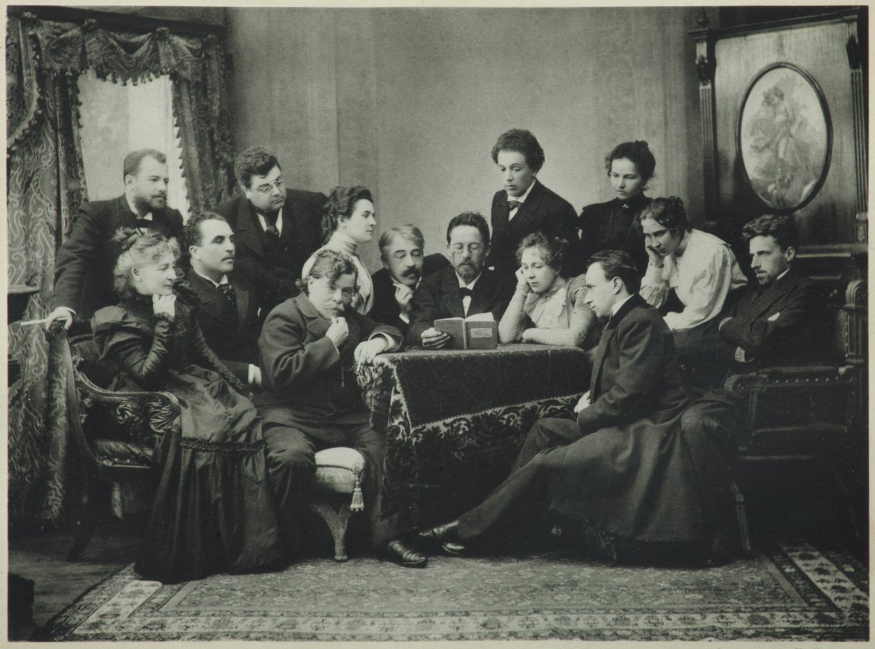 Anton Czechow czyta „Mewę” z zespołem Moskiewskiego Teatru Artystycznego, 1899 autorstwa Pyotr Petrovich Pavlov