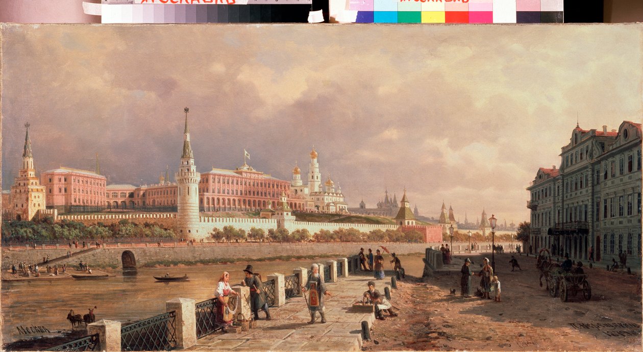 Widok Kremla z Nabrzeża Sofijskiego w Moskwie - Obraz Piotra Pietrowicza Wierieszczagina (Piotr Wierieszczagin) (1836-1886), olej na płótnie autorstwa Pjotr ​​​​Petrowitsch Wereschtschagin