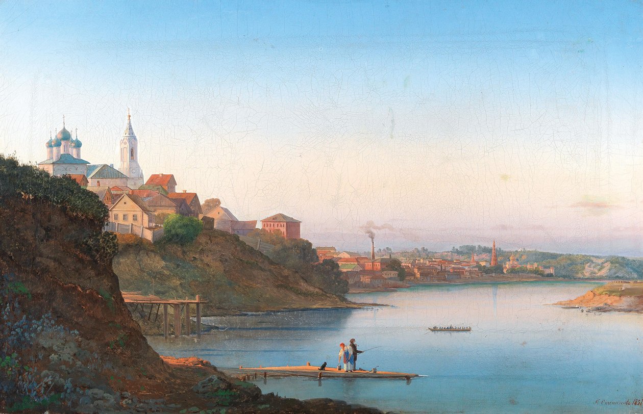 Cerkiew Zaśnięcia Najświętszej Marii Panny na Krutitsach w Moskwie z klasztorem Simonow w tle, 1858 r. autorstwa Pyotr Sergeevich Stepanov