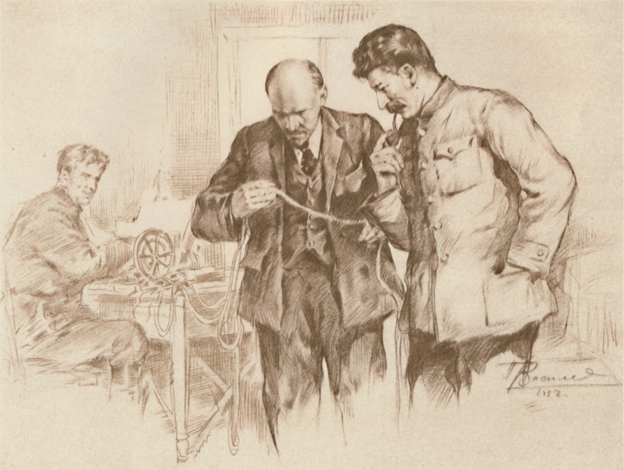 Lenin i Stalin na linii Direct Wire, 1918, 1939. autorstwa Pyotr Vasilyev
