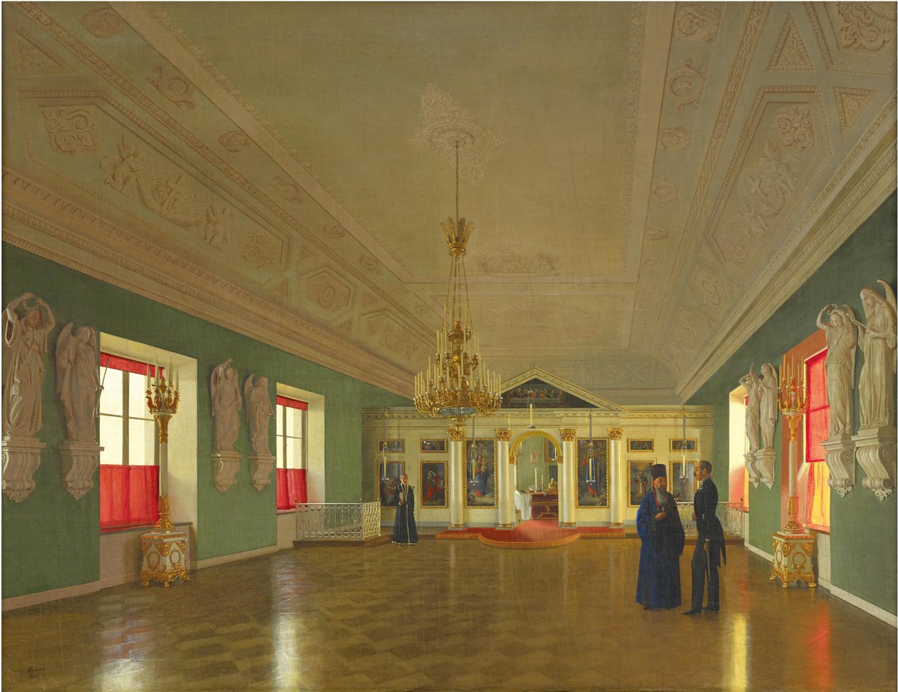 Wnętrze kościoła pałacowego św. Aleksandra Newskiego, Pałac Aniczkowa, Sankt Petersburg, 1850. autorstwa Pyotr Vasilyevich Tutukin