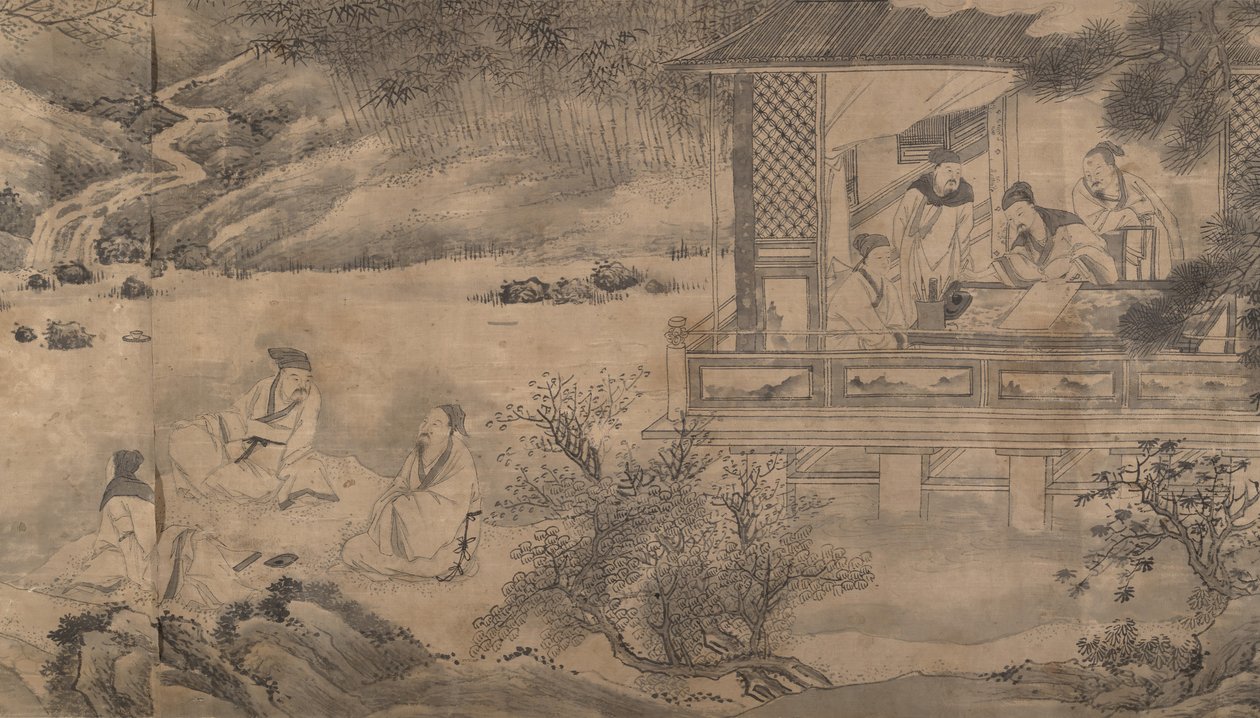 Spotkanie Poetów w Pawilonie Orchidei, dat. 1607. autorstwa Qian Gong