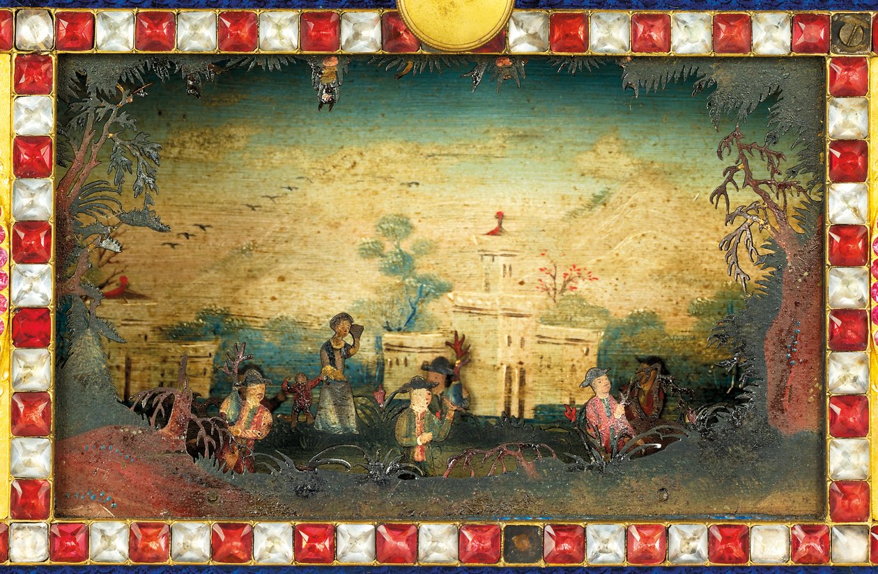 Cesarski chiński uderzający, muzyczny i automatyczny zegar „Jardiniere”, warsztaty w Kantonie, okres Qianlong (1736-1795), koniec XVIII wieku (ormolu, emalia i zestaw past) autorstwa Qing Dynasty   Qianlong Period Chinese School
