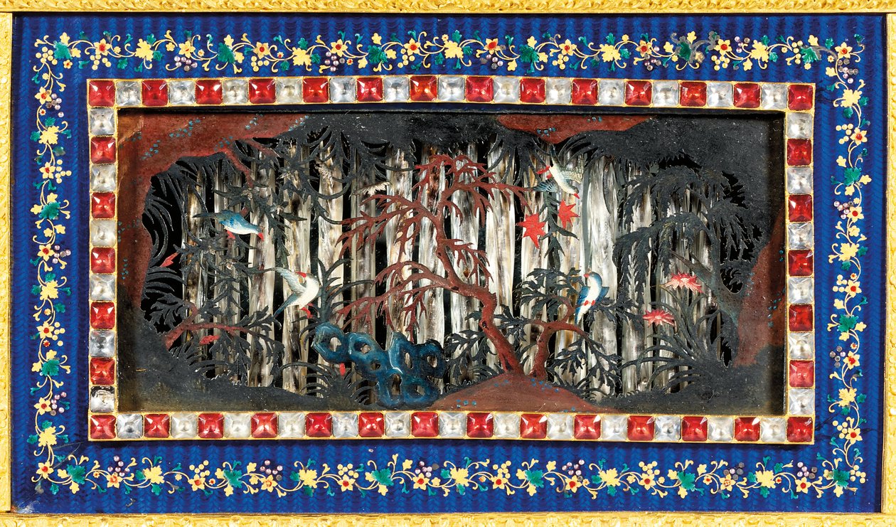 Cesarski chiński uderzający, muzyczny i automatyczny zegar „Jardiniere”, warsztaty w Kantonie, okres Qianlong (1736-1795), koniec XVIII wieku (ormolu, emalia i zestaw past) autorstwa Qing Dynasty   Qianlong Period Chinese School