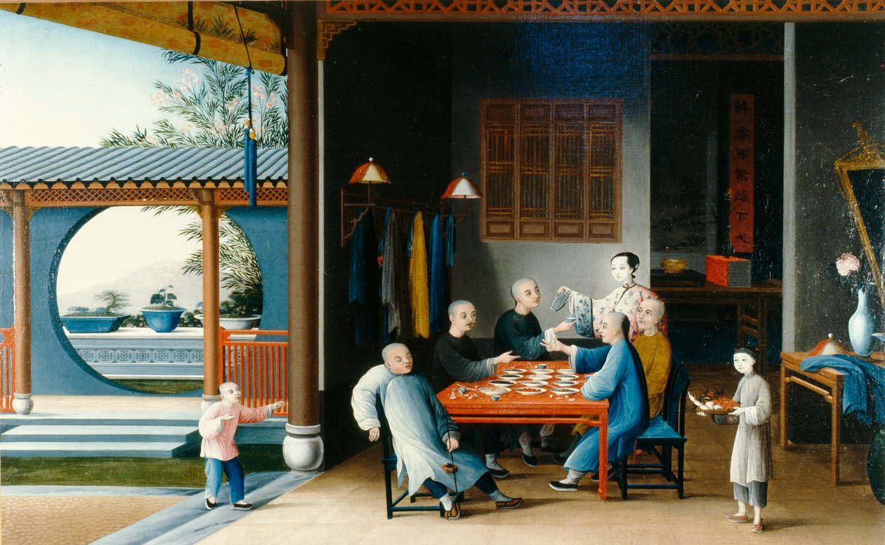 Scena posiłku, ok. 1800 (olej na płótnie) autorstwa Qing Dynasty Chinese School
