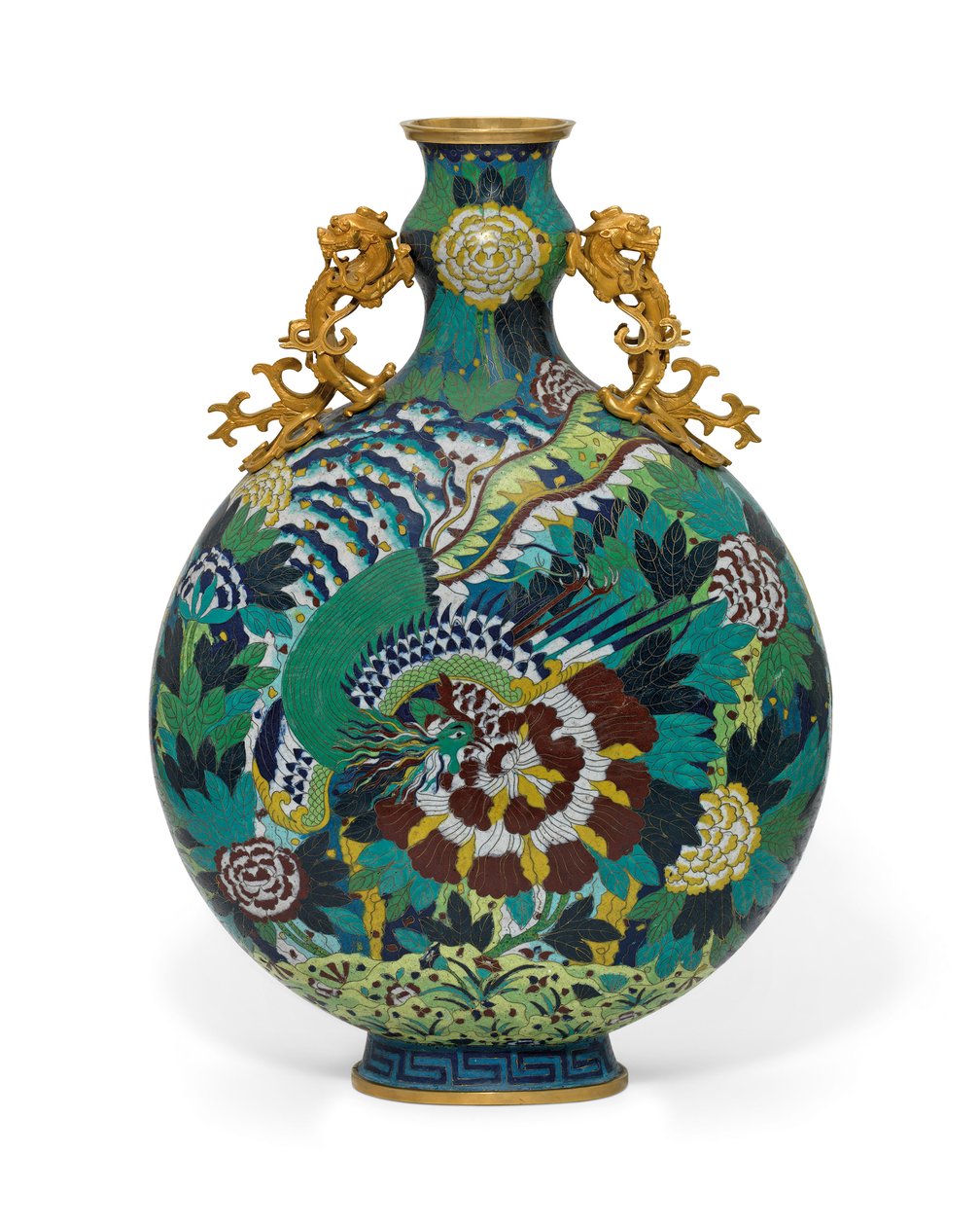 Duża emaliowana kolba księżycowa Cloisonné (emalia) autorstwa Qing Dynasty Chinese School