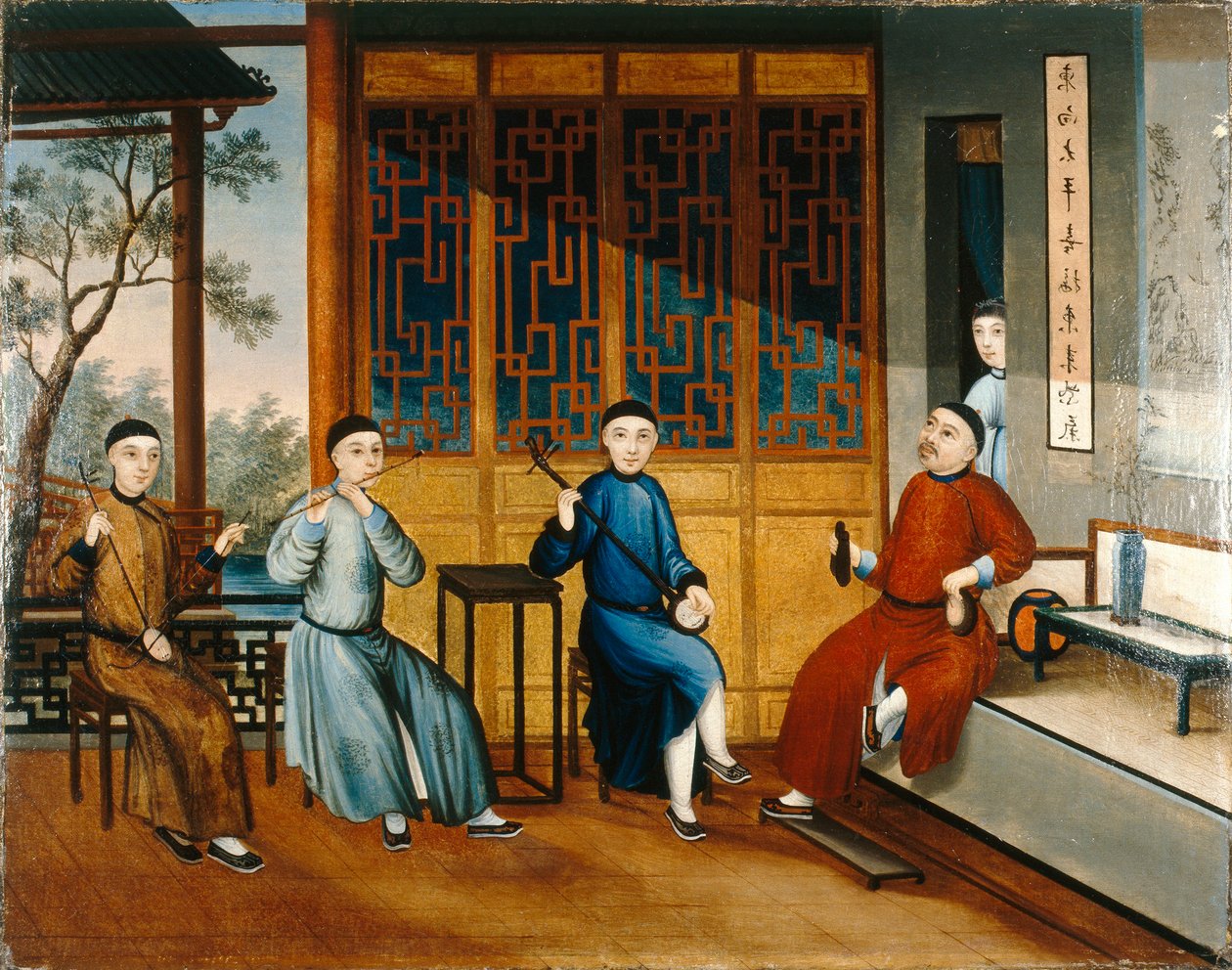 Trio muzyków, ok. 1800 (olej na płótnie) autorstwa Qing Dynasty Chinese School