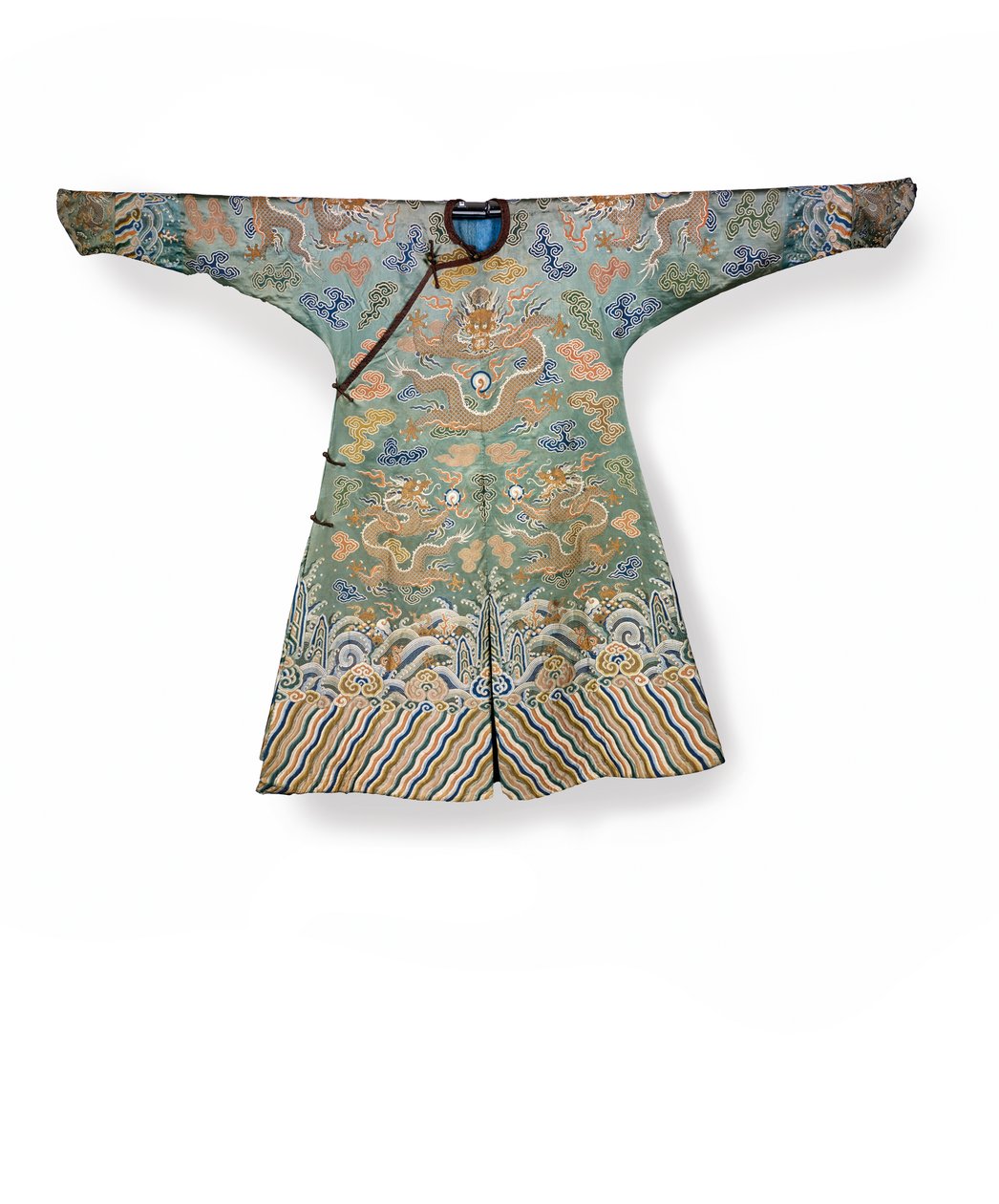 Jedwabna suknia dworska w kolorze seledynowym dla cesarskiej księżniczki, Jifu, Chiny autorstwa Qing Dynasty Chinese School