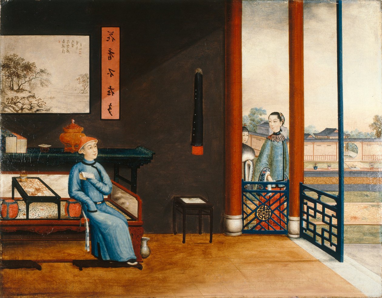 Dżentelmen czytający na łóżku, ok. 1800 (olej na płótnie) autorstwa Qing Dynasty Chinese School