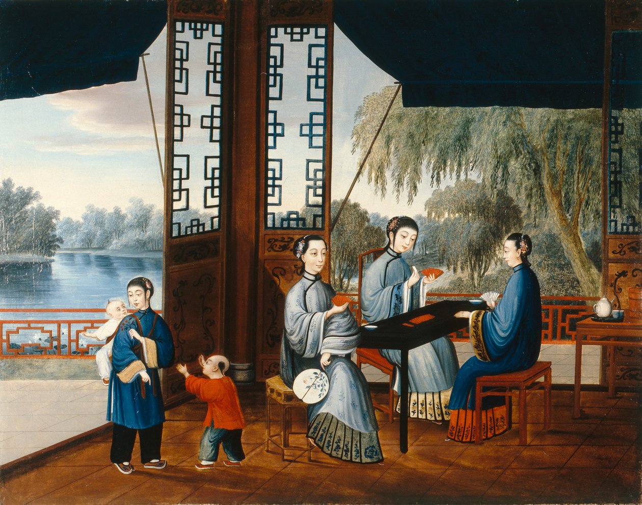 Damskie karty do gry, ok. 1800 (olej na płótnie) autorstwa Qing Dynasty Chinese School
