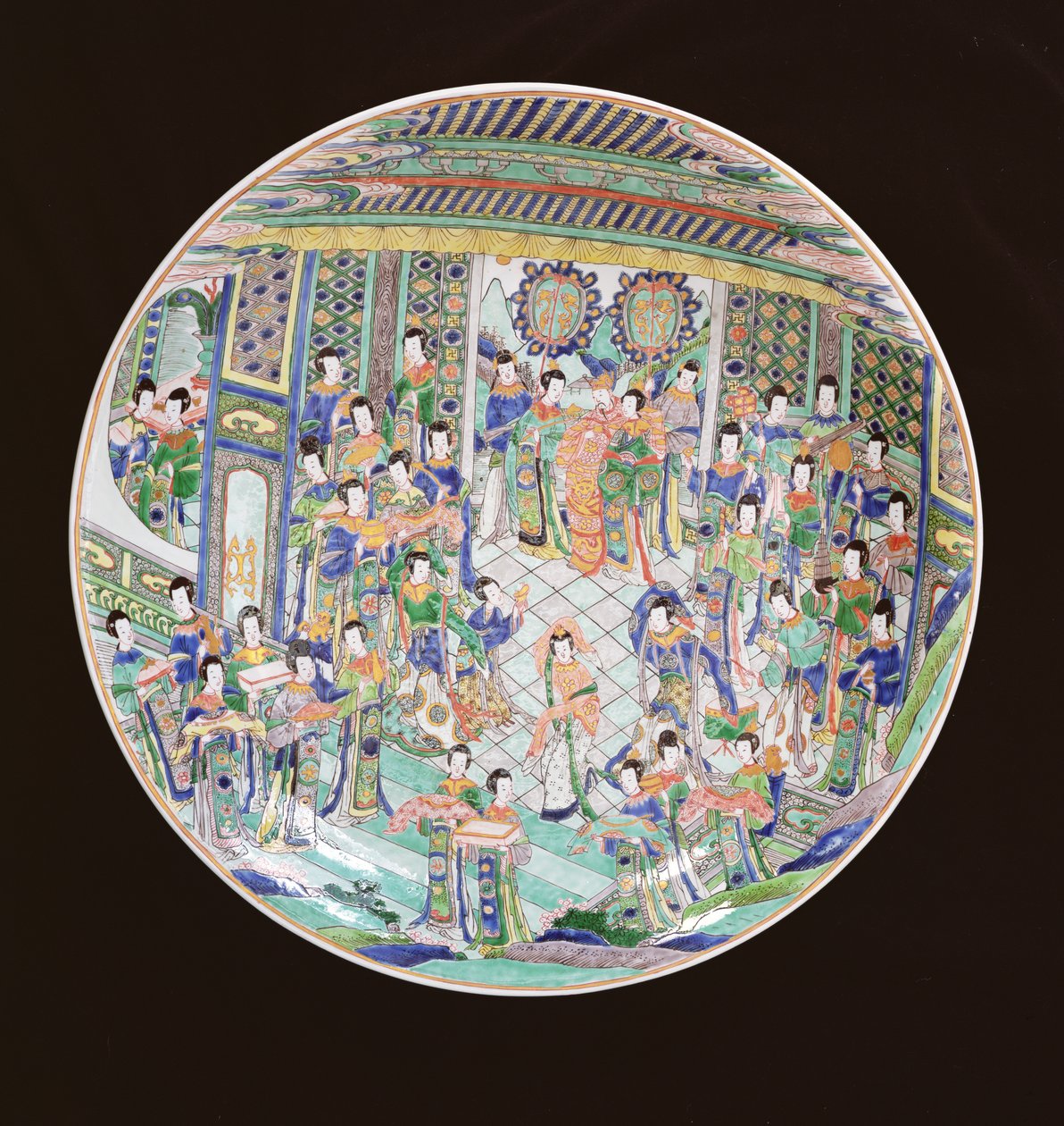 Duża Famille Verte Charger, okres Kangxi (1662-1722) (porcelana) (patrz również 272194) autorstwa Qing Dynasty Chinese School