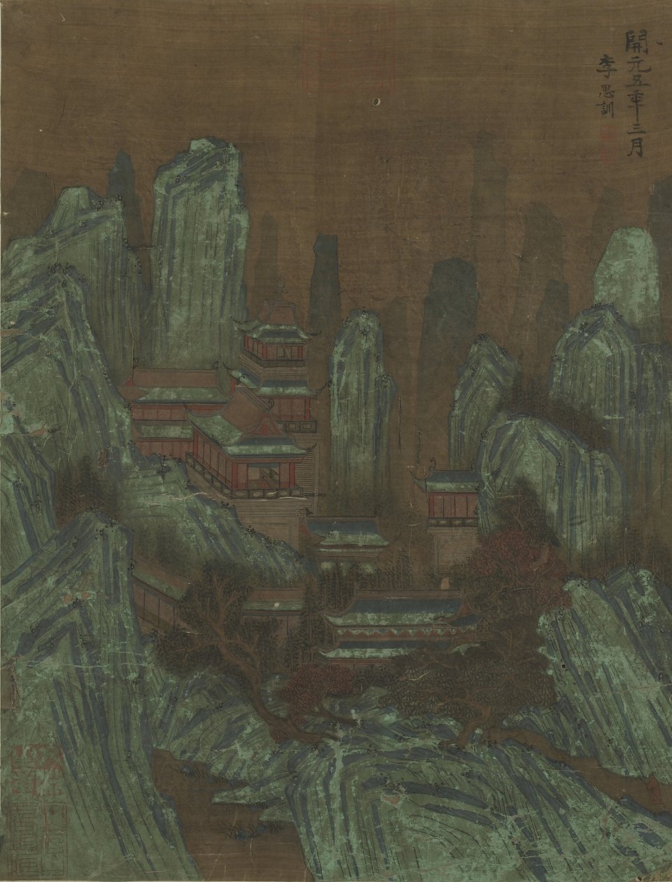 Szczyty górskie i pałace autorstwa Qing Dynasty Chinese School
