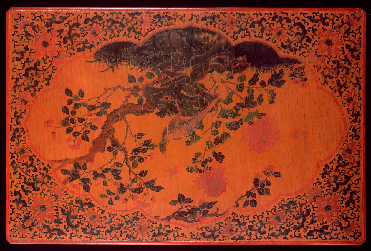 Table Top, okres Kangxi (1662-1722) (lakierowane drewno i tkanina konopna) (patrz również 272135) autorstwa Qing Dynasty Chinese School