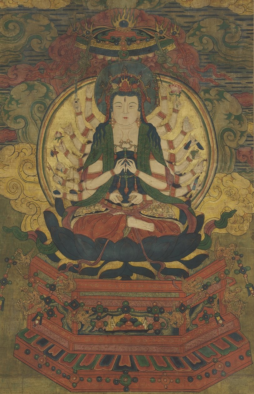 Tysiącręki Guanyin (atrament, kolor i złoto na jedwabiu) autorstwa Qing Dynasty Chinese School