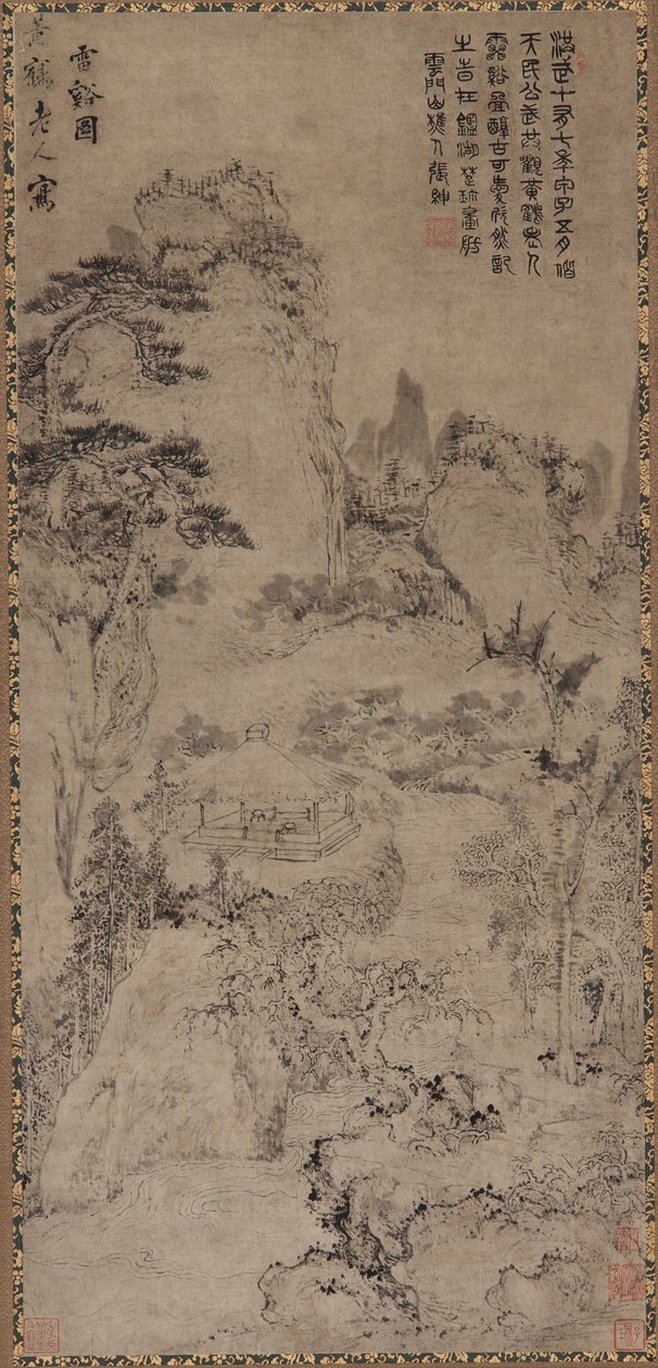 Thunder Creek (atrament na szarym papierze) autorstwa Qing Dynasty Chinese School
