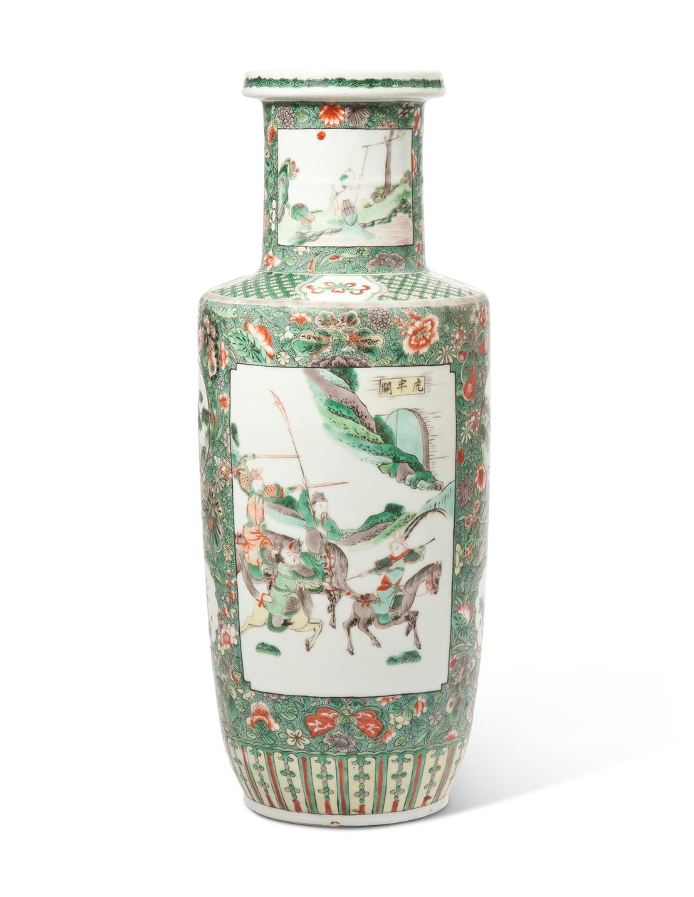 Famille verte „Romance of the Three Kingdoms” Rouleau wazon (ceramiczny) autorstwa Qing Dynasty   Kangxi Period Chinese School