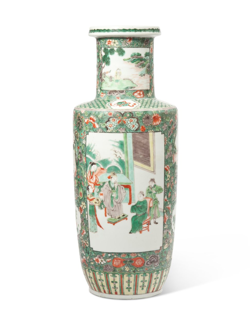 Famille verte „Romance of the Three Kingdoms” Rouleau wazon (ceramiczny) autorstwa Qing Dynasty   Kangxi Period Chinese School