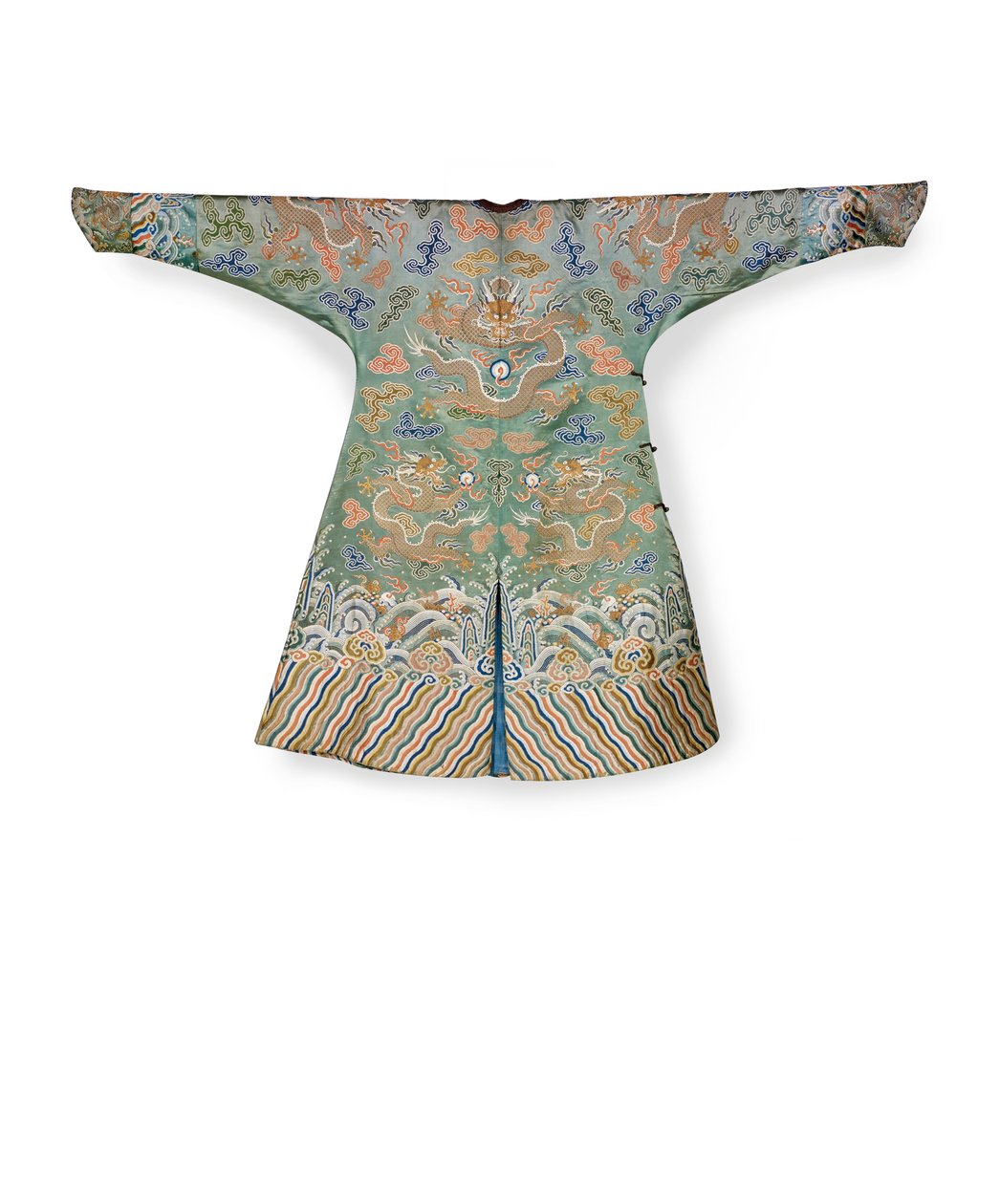 Jedwabna suknia dworska seledynowa dla cesarskiej księżniczki, Jifu, Chiny (jedwab) autorstwa Qing Dynasty Chinese School