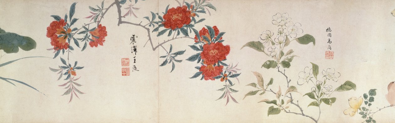 Kwiaty, Handscroll (tusz i kolor na papierze) autorstwa Qing Dynasty Chinese School