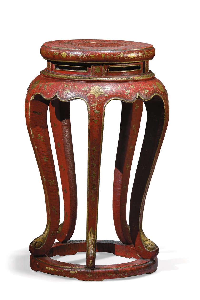 Jardinière (lakierowany na czerwono ze złotymi, brązowymi i zielonymi detalami) autorstwa Qing Dynasty Chinese School