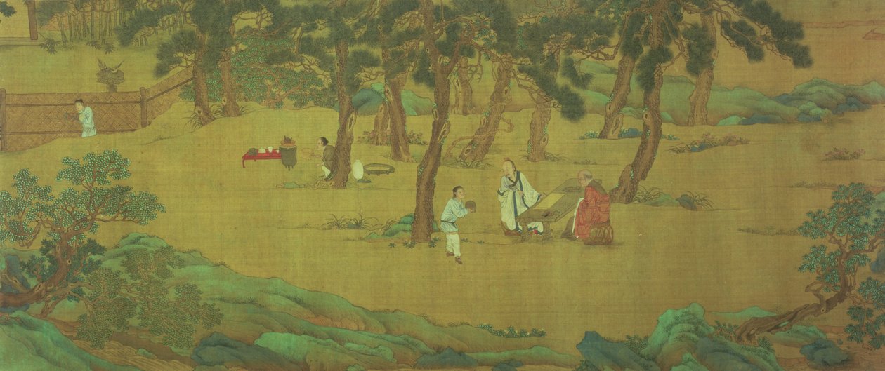 Zhao Mengfu piszący Sutrę Serca w zamian za herbatę autorstwa Qiu Ying