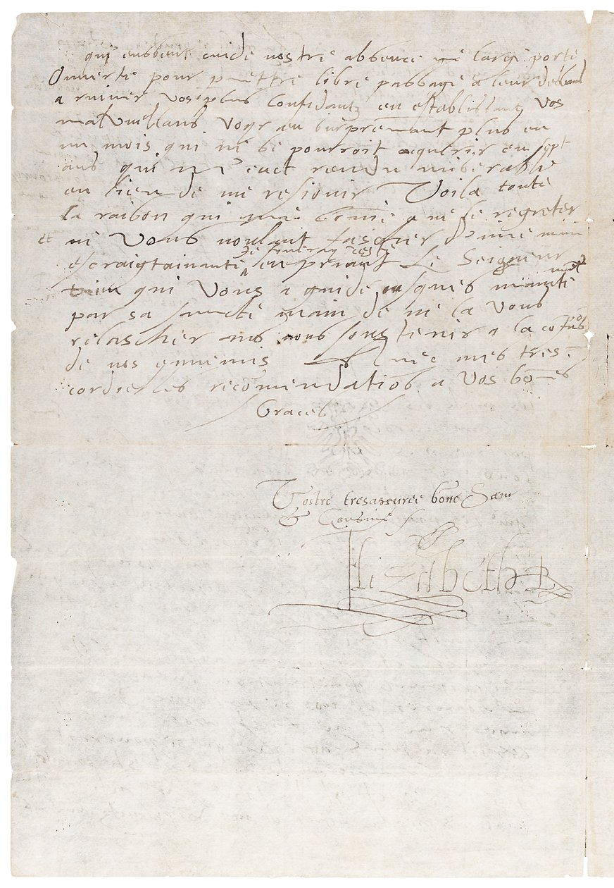 List w języku francuskim Elżbiety I z Anglii do Henryka z Nawarry, później Henryka IV z Francji, ok. 1585 autorstwa Queen Elizabeth I of England and