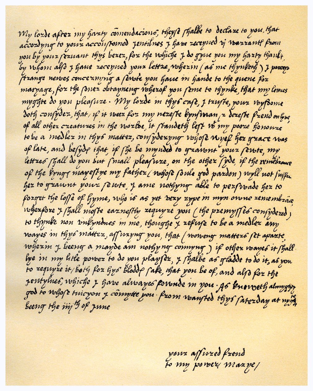 List królowej Marii I do Lorda Seymour z Sudeley, 4 czerwca 1547. autorstwa Queen Mary I