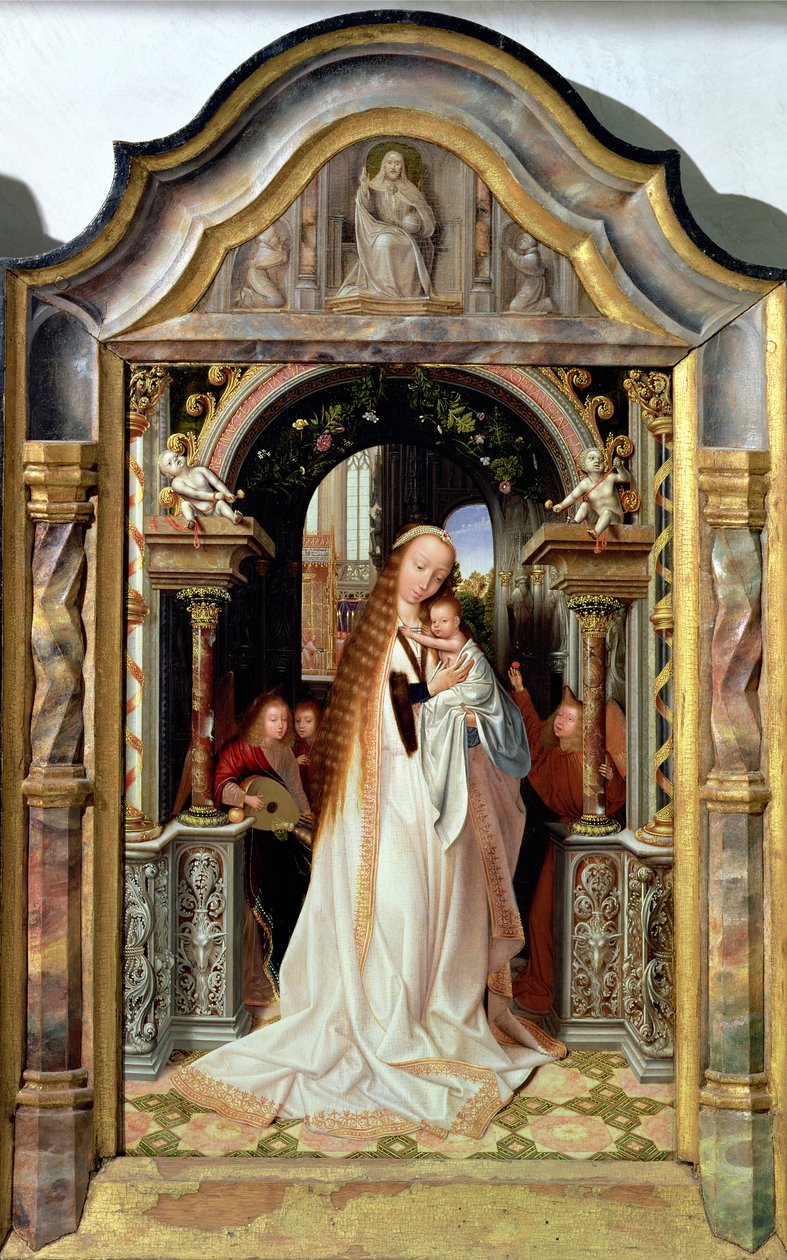 Madonna z Dzieciątkiem z Trzema Aniołami, centralny panel tryptyku, ok.1509 autorstwa Quentin Massys or Metsys