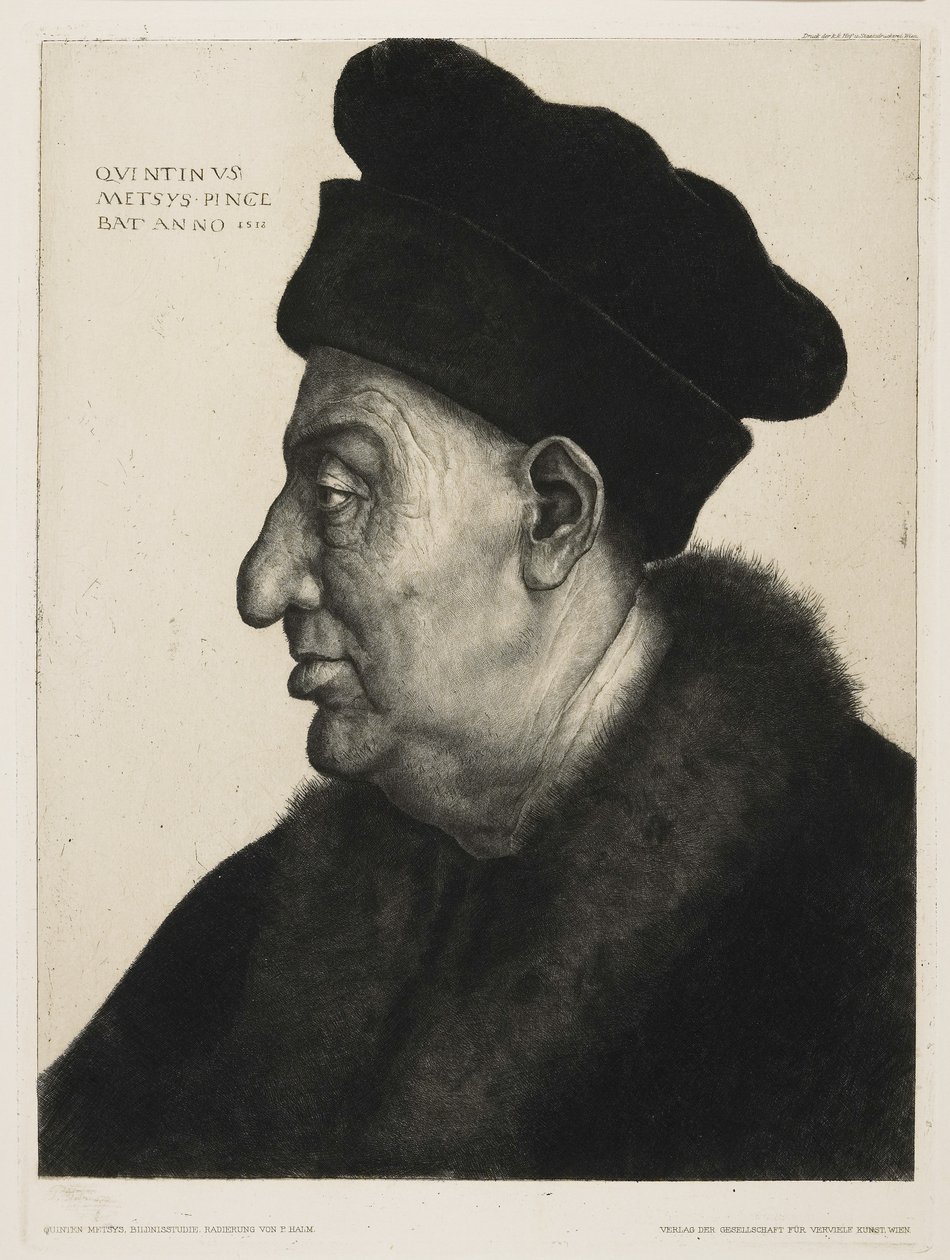 Studium portretowe, sztychowane przez Petera von Halma (1854-1923) autorstwa Quentin (after) Massys