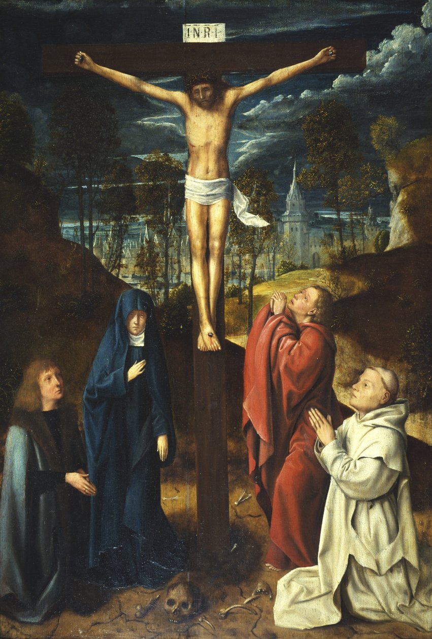 Chrystus na krzyżu między Dziewicą, św. Janem i dwoma Darczyńcami autorstwa Quentin (workshop of) Massys or Metsys
