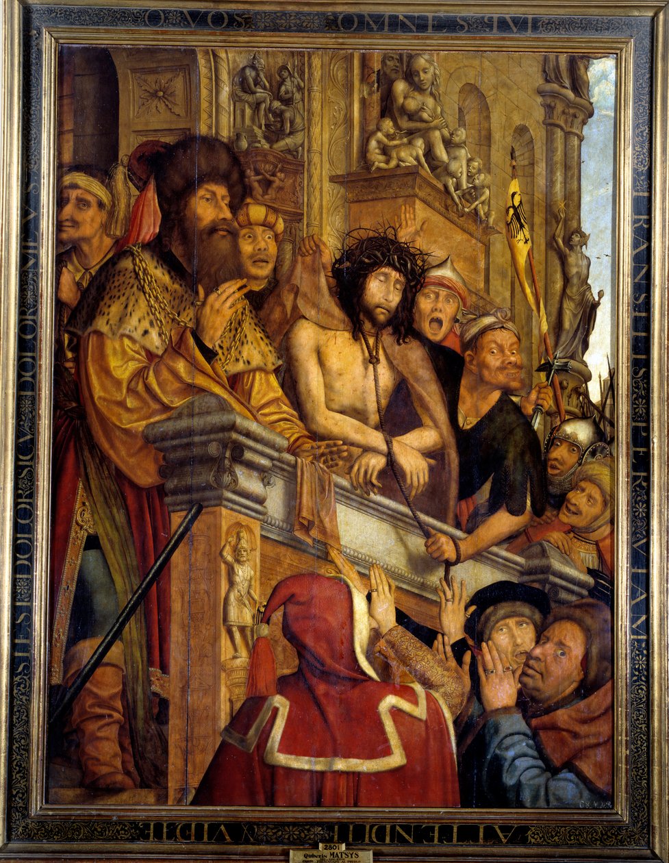 Ecce Homo Pontius Piłat (Pontius Pilatus) przedstawiający Chrystusa tłumowi Żydów. obraz Quentina Matsysa (1466-1530) (ec.flam.) XVI w. Niedz. 1,6x1,2 m Madryt, Muzeum Prado autorstwa Quentin Massys or Metsys