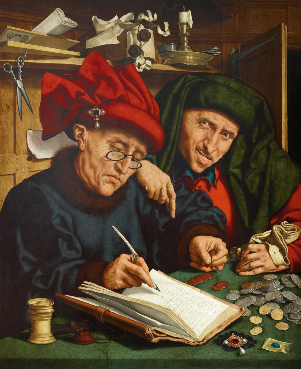 Poborcy podatkowi. (Poborcy podatkowi) Obraz Quentina Metsysa (lub Quinten Matsys) (1466-1530), olej na drewnie, ok. 1520. Prymitywna sztuka flamandzka autorstwa Quentin Massys or Metsys